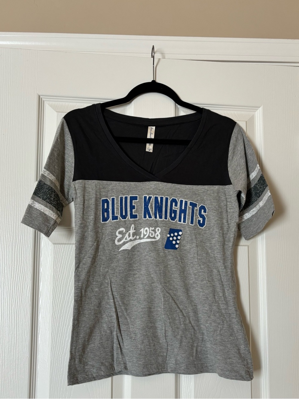 Blue Knights Drum Corp DCI Marching Band Distressed Retro Graphic Tee V-Neck Top